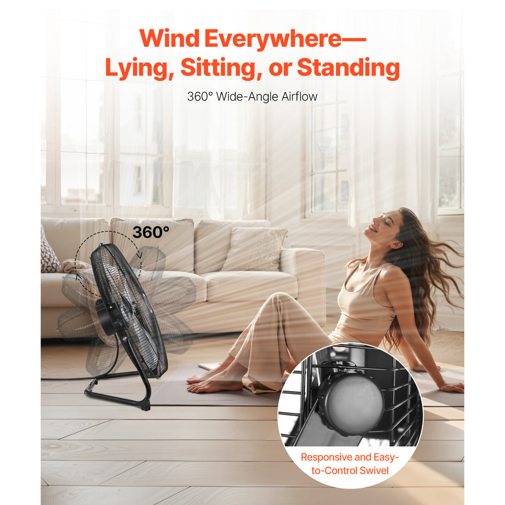 VEVOR 14-20 Inch Floor Fan, 3 Speed, 360° Adjustable Tilt, High Speed Industrial Fan, 1/2 Pack