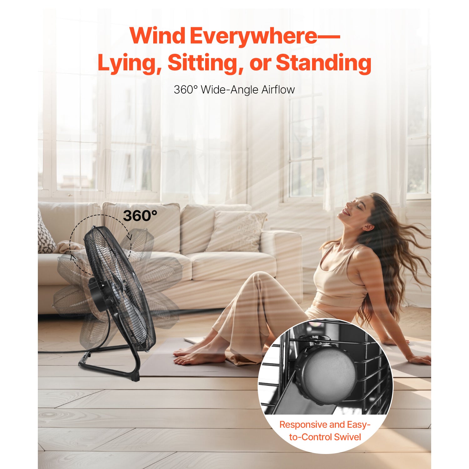 VEVOR 14-20 Inch Floor Fan, 3 Speed, 360° Adjustable Tilt, High Speed Industrial Fan, 1/2 Pack