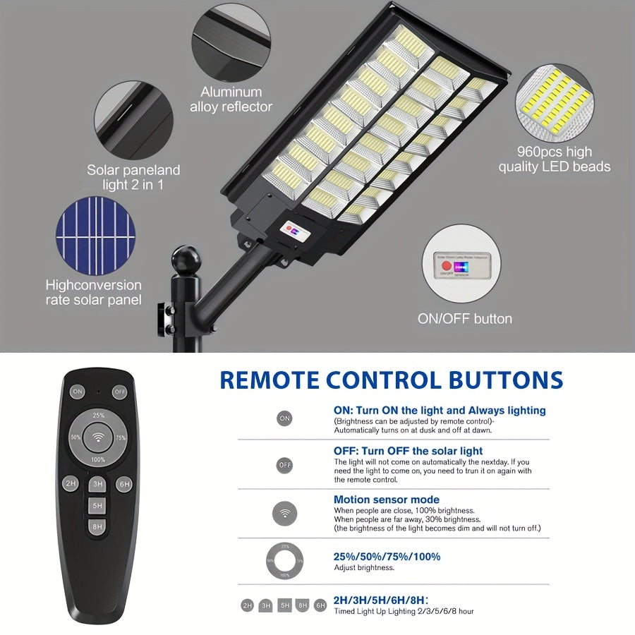 Keso Solar Street Light, Outdoor Waterproof 6500K Warm Light Auto On/Off Remote Control Sensor LED Security Light, Perfect for Garden, Courtyard, Parking Lot, 1 Pack