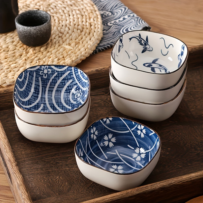 6-Piece Japanese Vintage Ceramic Small Plates – Sauce Dish, Snack Plate, Nine-Grid Hot Pot Home Seasoning Dish – Perfect for Home Kitchen, Western Restaurant Parties & Other Uses