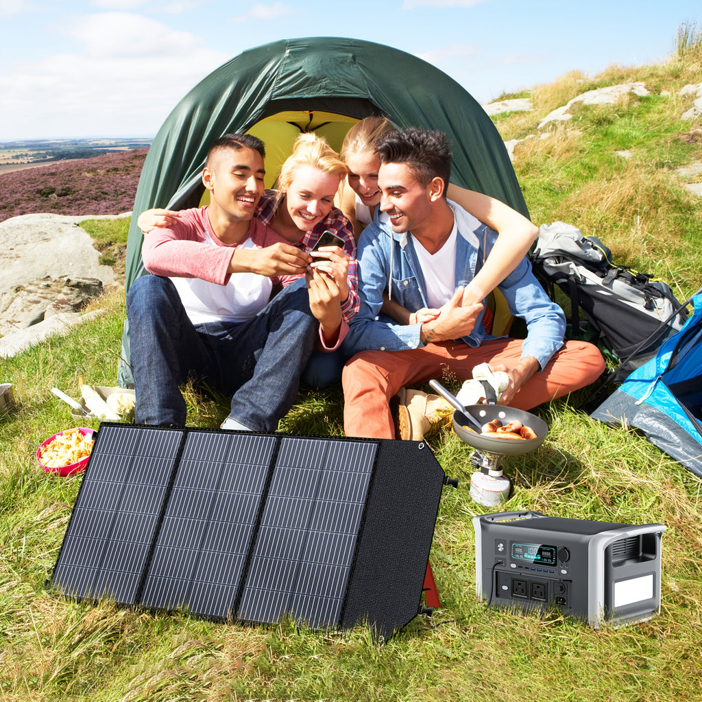 1024Wh LiFePO4 電池 UPS 便攜式電源站 太陽能發電機/100W 太陽能板，停電預防，備用電池行動電源，具備 AC 110V DC USB USB-C 輸出和 LED 燈，戶外露營旅行 RV 旅行居家節慶聖誕禮物