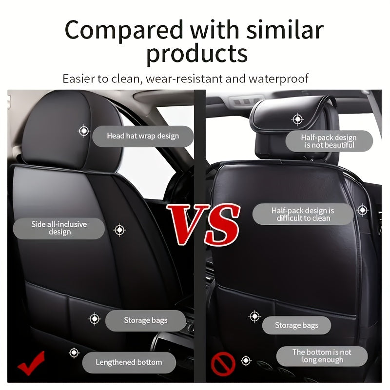 Full Set Synthetic Leather Car Seat Covers, Waterproof Synthetic Leather Car Seat Covers, Anti-Slip Car Interior Covers, Suitable for Most Sedans, Trucks and Other Vehicles
