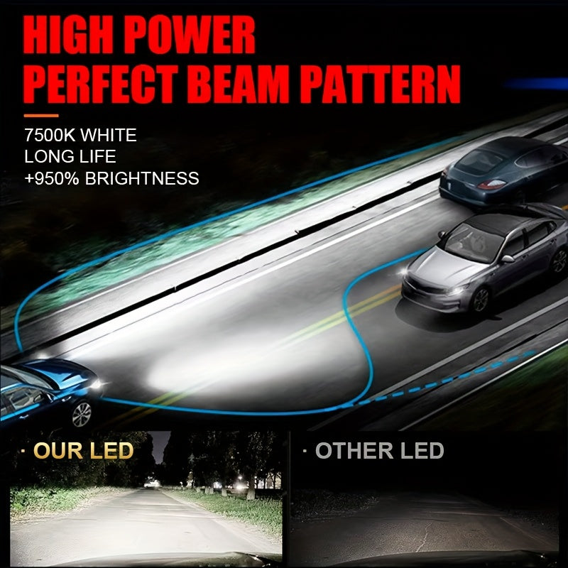 2pcs250W High-powe White Headlamp 9005/HB3-D010 4/H7/H1/H4/9003/HB2/H11/H18/H16, 60000LM 7500K 9570 CSP CHIP 950% BRIGHTNESS 12v