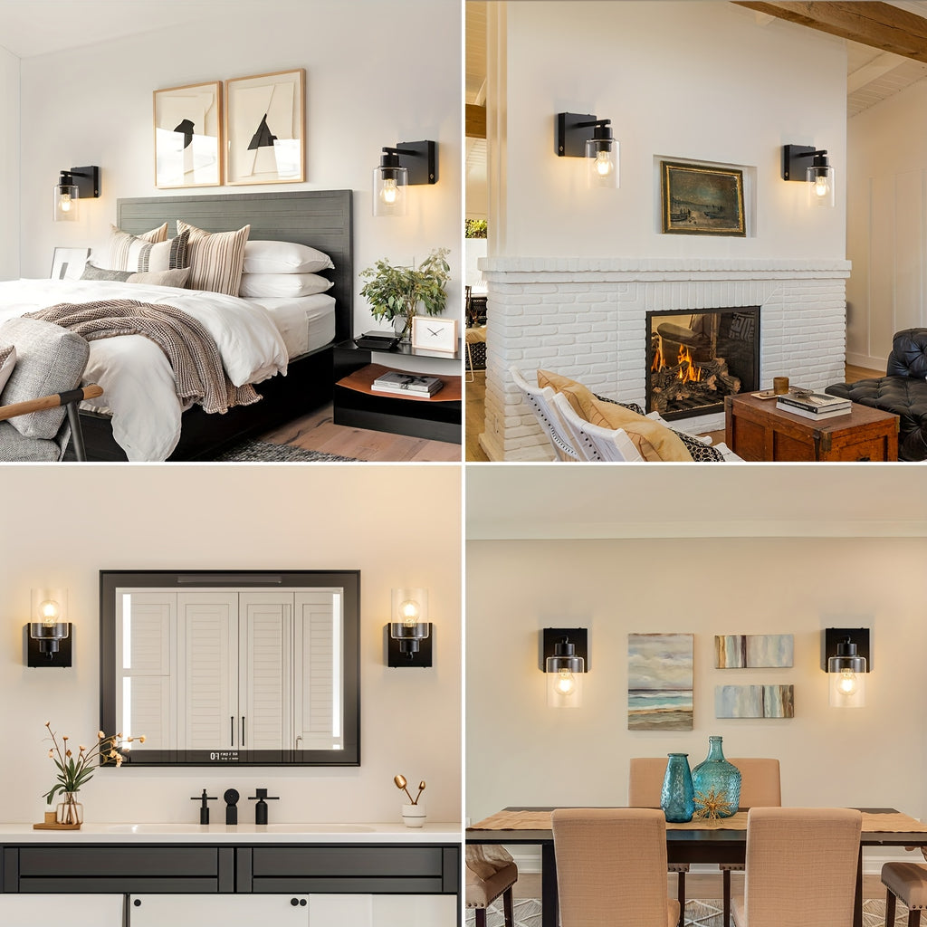 Battery Operated Wall Light Set 2/1, Rechargeable, Dimmable, Remote Control, Touch Control, USB-C Charging, Suitable for Living Room, Bedroom Black (Bulbs Included)