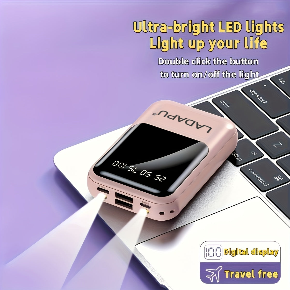 10000mAh Mini Cute 5W/15W/22.5W Super Fast Charging Multifunctional Power Bank, Large Capacity Rechargeable Portable Mobile Phone Charger, Built-in 4 Cables, Ultra-bright LED Lights, Outdoor Travel Battery Packs, Smart Digital Display, Micro & Type-C
