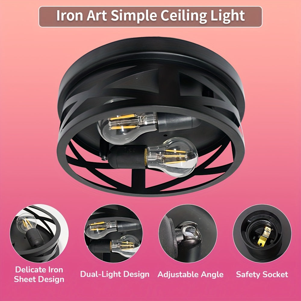 3-pack, Kyoeon dual-head black recessed ceiling light, black outdoor industrial style light fixture, with adjustable lamp heads, industrial black metal cage ceiling light fixture, suitable for farmhouse, hallway, bedroom, kitchen, entryway