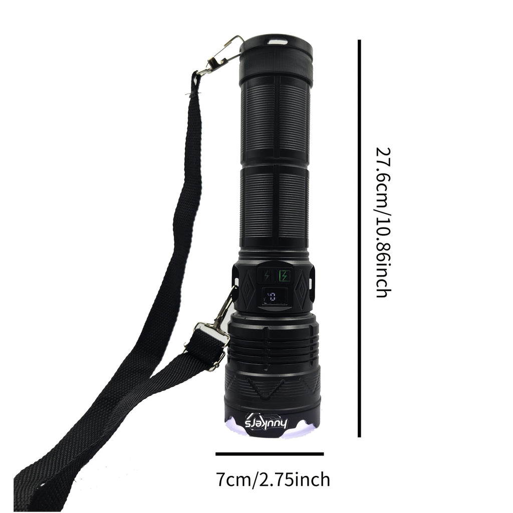 1-Pack Black High Lumen Tactical Flashlight, 11 Lighting Modes, 3000 Lumens, Red & Blue Lights, Includes Shoulder Strap, Digital Display Screen, Adjustable Zoom Beam, Ideal for Exploration