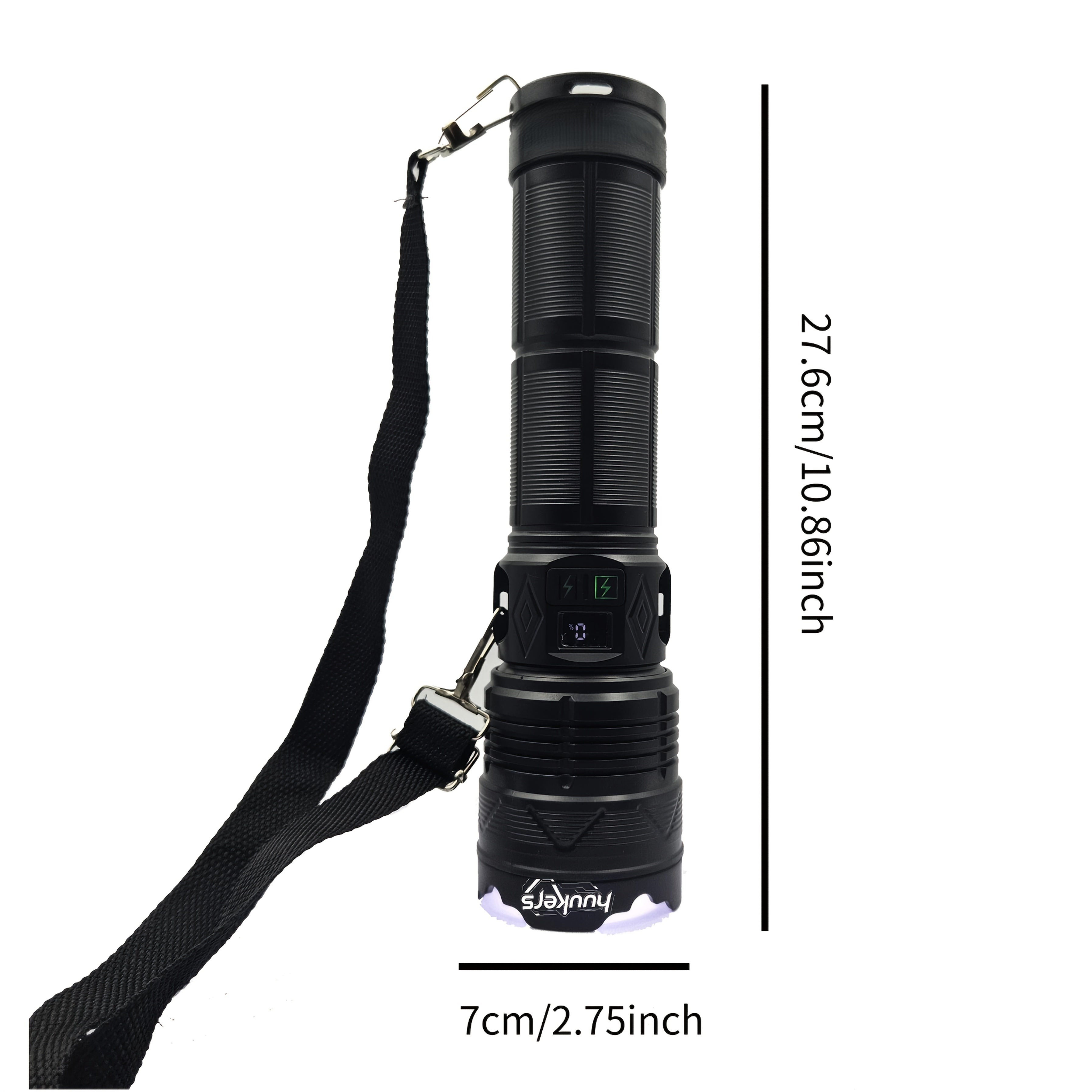 1-Pack Black High Lumen Tactical Flashlight, 11 Lighting Modes, 3000 Lumens, Red & Blue Lights, Includes Shoulder Strap, Digital Display Screen, Adjustable Zoom Beam, Ideal for Exploration