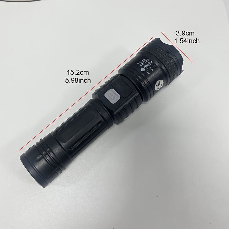 2000LM Ultra-Bright Portable Flashlight, High-Power Rechargeable LED Flashlight with Built-in Battery, Super Strong Handheld Flashlight, Long-Distance Zoomable Focus, Safety Lighting