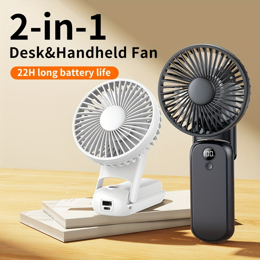 6000mAh Portable Handheld Fan, 180° Foldable 5 Speed Adjustable, 6-22H Working Time, USB Rechargeable Mini Desktop Fan, Foldable Personal Cooling Fan for Travel Summer Outdoor Home Office