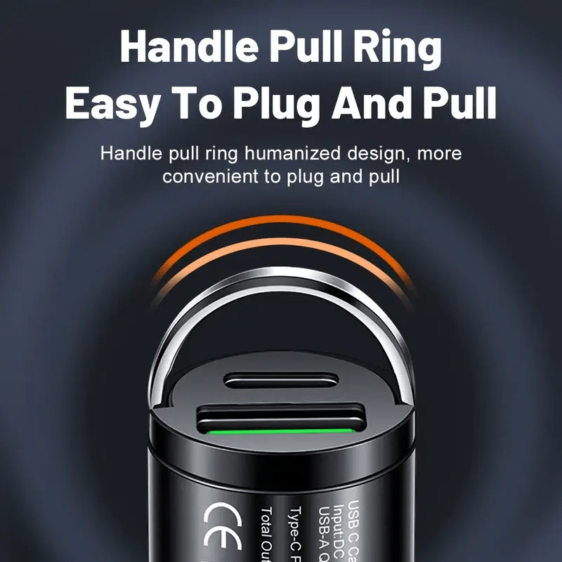 100W Fast Car Charger, Type-C Quick Charge, Ultra-Mini Pull-Ring Design, PD3.0 Dual-Port Adapter, Compatible with iPhone 14/13 Pro Max, iPad, Samsung, MacBook – No Battery Required