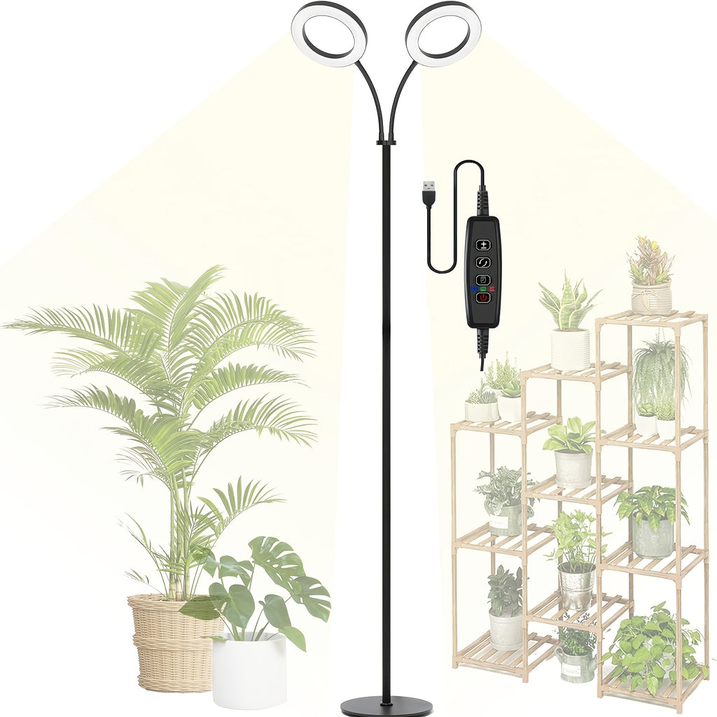 66.93 Inch Large Indoor LED Winter Grow Light, USB Powered, 72 Full Spectrum LED Beads, Adjustable Stand with Base, 5 Dimmable Levels, Blue Red White Warm Light Optional, 3/9/12H Timer, Ideal for Seedlings and Succulents