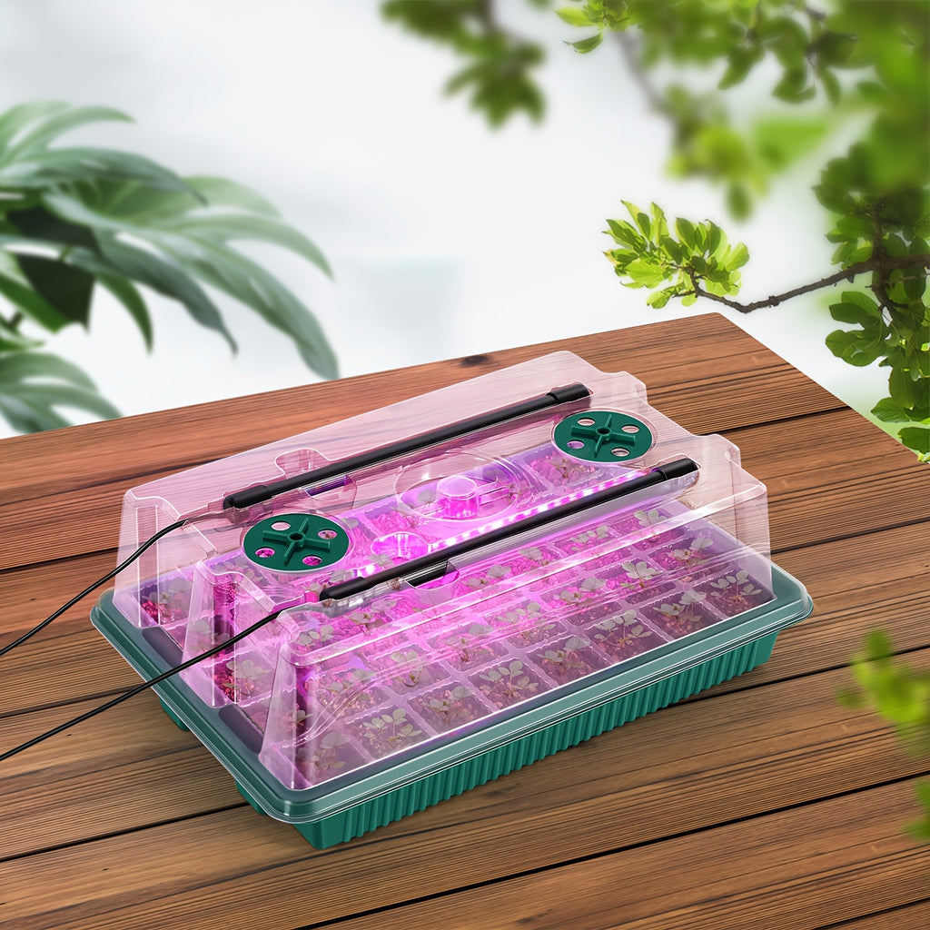 2 Pcs 40-Cell Seed Starter Tray Set with Grow Light | OYEAL Mini Greenhouse, for Seed Growth Germination, USB Powered, Plastic Material