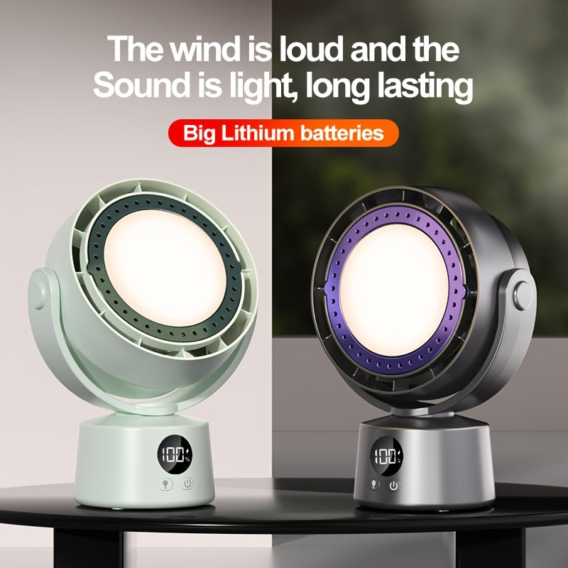Smart Leafless Air Circulation Fan with Timer, LED Light and Aromatherapy Function - 6 Speed Levels, 360° Adjustable Lighting, Auto Left-Right Oscillation, Manual Tilt Adjustment, Built-In Hook, Hanging Use for Desktop Home Bedroom Travel