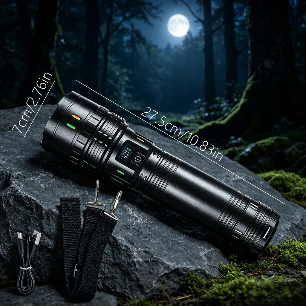 Super Bright High Lumen Telescopic Tactical Flashlight, USB Rechargeable, 3000 Lumen, 3600mAh, IP44 Waterproof, Ideal for Outdoor, Camping, Adventure, Fishing, Patrol, Home Use and Gift