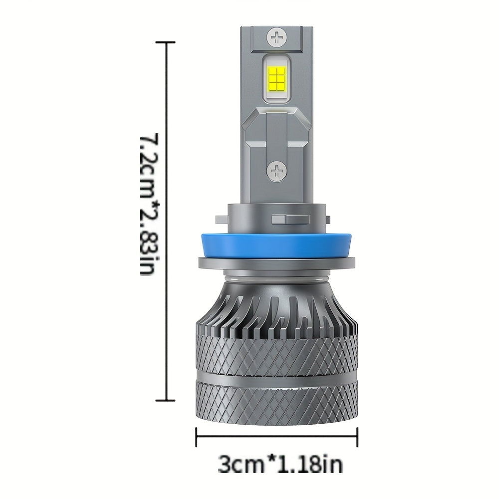2Pcs 12V LED Car Headlights 9005/HB3 9006/HB4 9012/HIR2 H8 H9 H11 H4 H7 H1-QG072 6500K White Light Bright 3570 CSP Chip New Upgraded Design LED Plug-in Bulbs, Super Cooling System