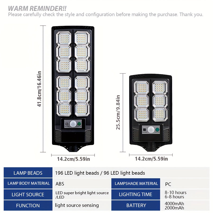 2 Pack / 1 Pack - Super Bright LED Solar Street Light, Outdoor Wall Lighting, Wide Angle Courtyard Light, with Motion Sensor and Remote Control Wall Light - Ideal for Commercial Streets, Parking Lots, Courtyards, Gardens, Garages, Farms