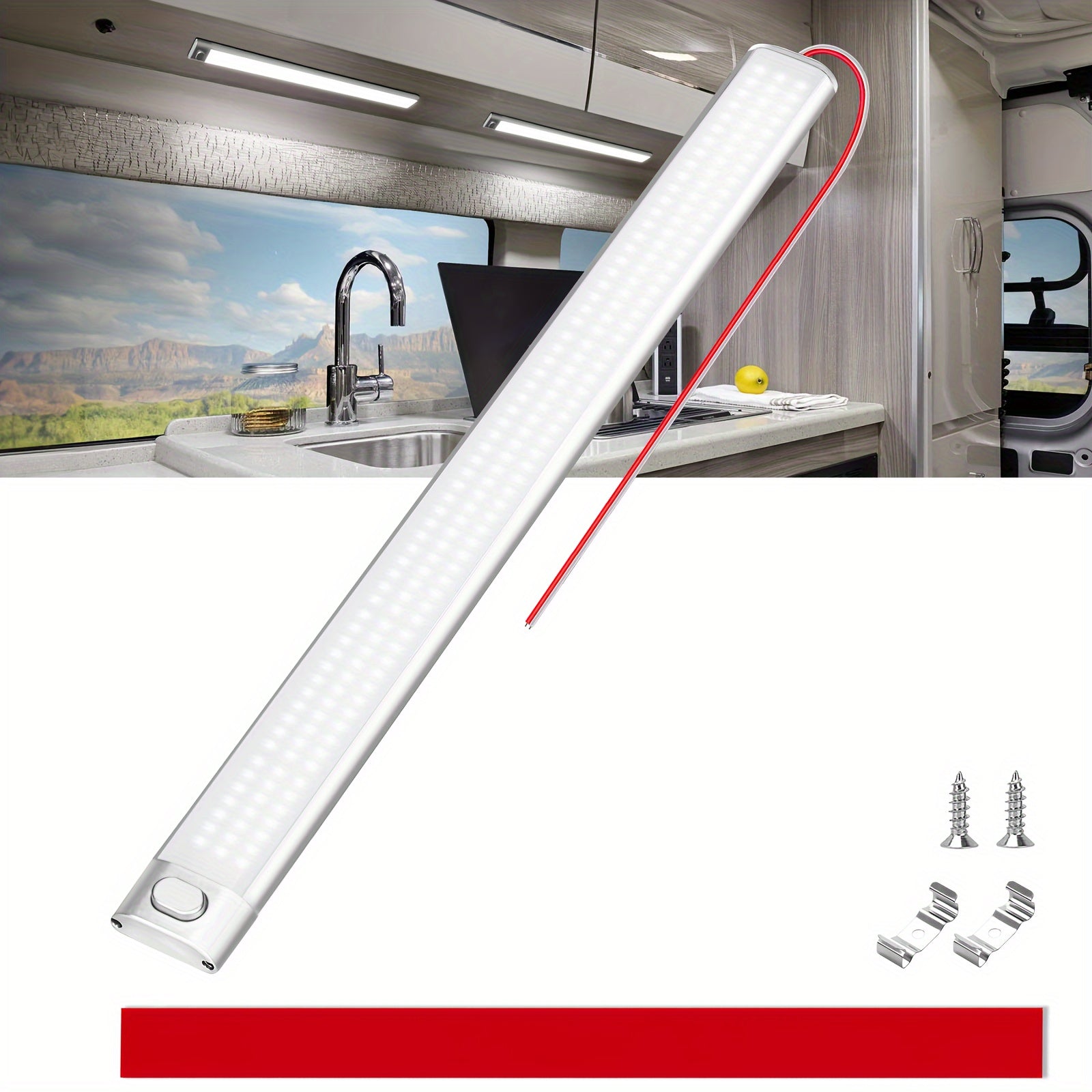 12v LED 内部灯条， 168LED 1700LM 10W， 直流 12 伏 LED 灯条带开/关开关， 用于封闭式货物拖车， 汽车房车货车卡车露营船大篷车房车
