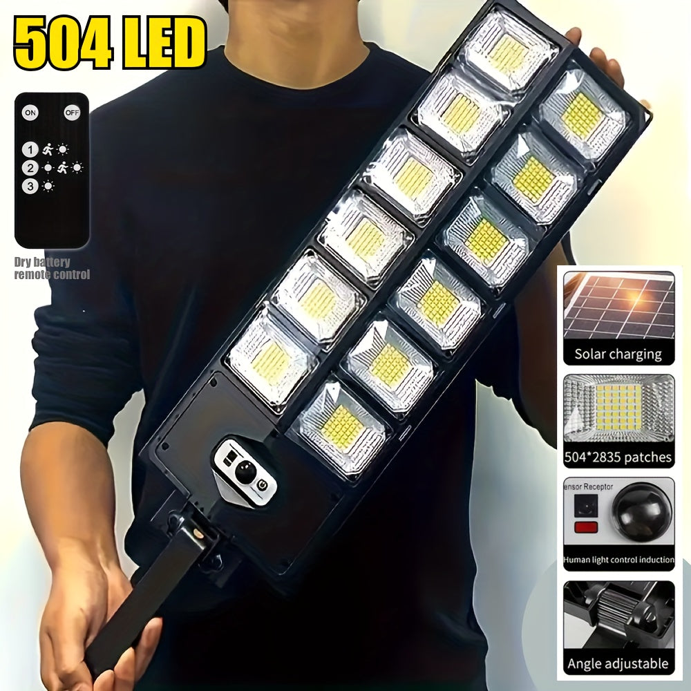 1 Pack | 504/168LED Large Solar Street Light | Ultra Bright | Energy Saving | Three Lighting Modes | PIR Motion Sensor Function | IP65 | Dry Battery Remote Control (Batteries Not Included) Christmas Stocking Stuffer | Garage | Corridor |