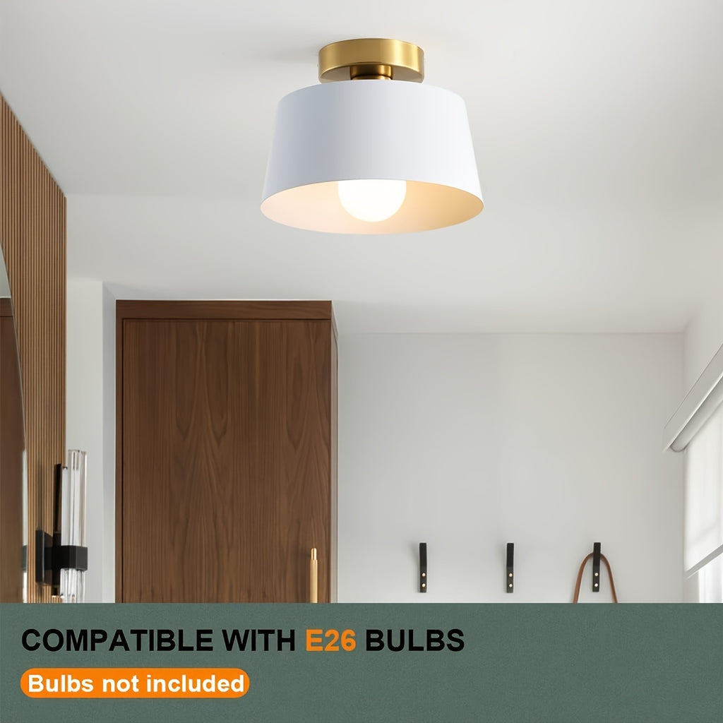 2-pack modern semi-flush mount pendant light, gold-plated base with matte white lampshade, suitable for kitchen island, dining room, grand porch, hallway, barn loft, E26 screw base (bulb not included)