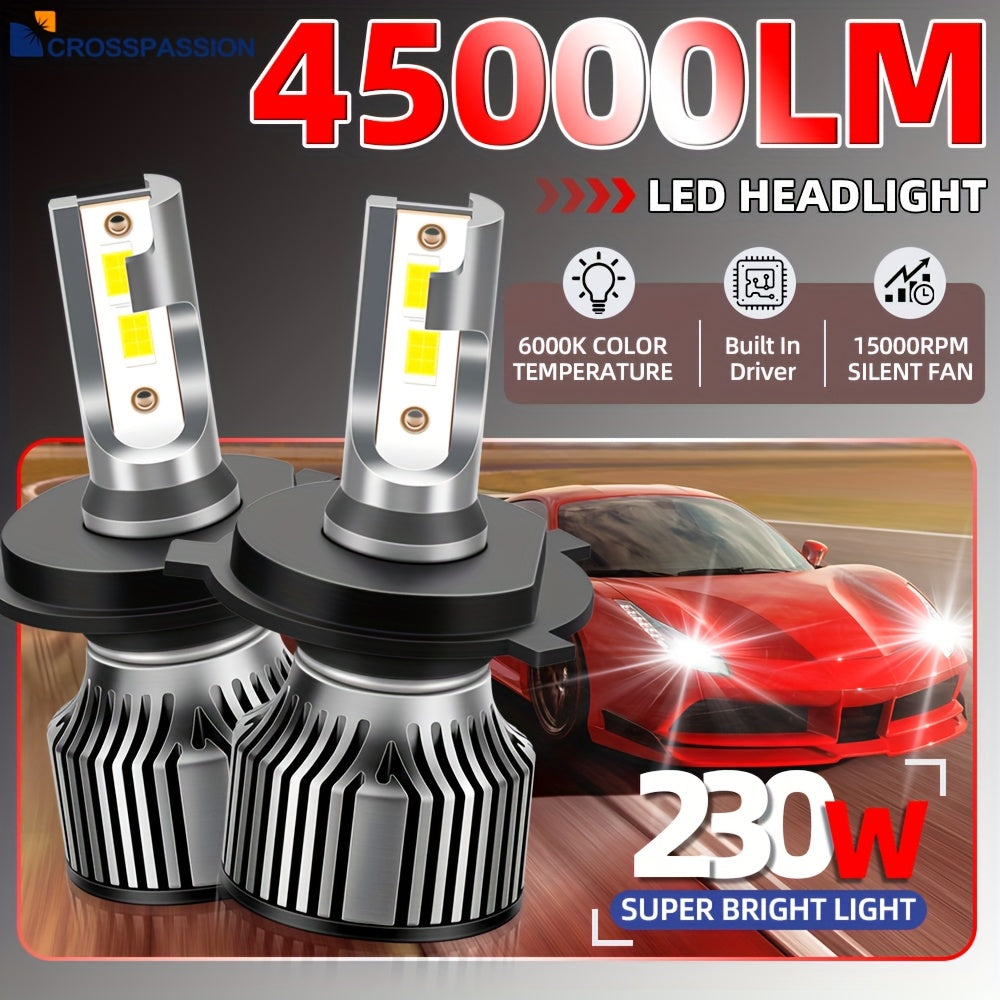 CROSSPASSION 2/4-Pack 230W Super Bright Car Headlights, 9005/HB3 9006/HB4 H1 H4 H7 H11 H13 9007 High/Low Beam CSP LED Headlights, 6000K White All-in-One Driver, Easy to Install, No Battery Included