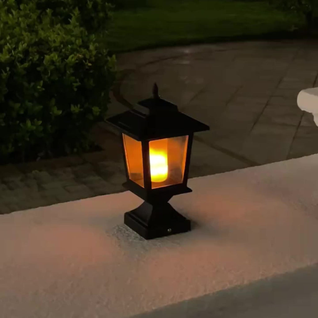 2-Pack Solar Lamp Post, Automatic Dusk to Dawn Waterproof Solar Outdoor Light Cover, Suitable for 4x4 Wood Post, Solar Light with Glass Shade, for Deck Fence Patio Post Decoration, Matte Black