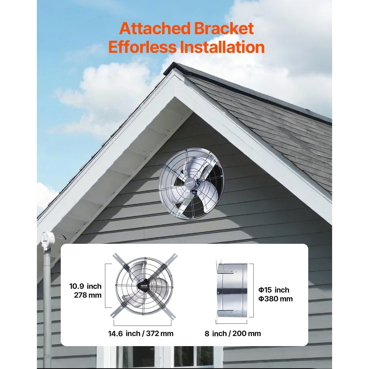 VEVOR 15"/16" Gable Mount Fan, 1300 CFM / 2940 CFM, Adjustable Thermostat Roof Exhaust Fan