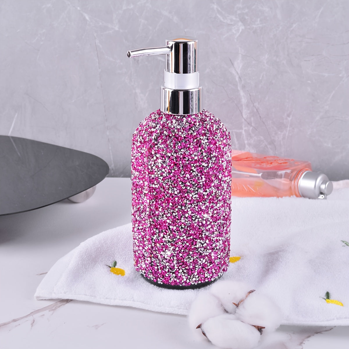 500ml Diamond-Inlaid Bubble Press Soap Dispenser - Refillable Shampoo, Body Wash & Lotion Bottle - Elegant Bathroom Accessory
