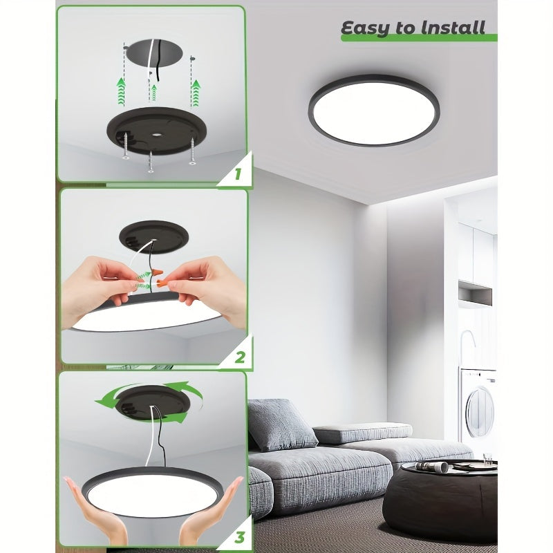 1/2/4/6/8/10 PA 12-Inch LED Flush Mount Ceiling Light, 28W 3200lm Black Ultra-Thin Flat Mount Light, 3 Color Temperatures in One 3000K/4500K/6000K Low-Profile Lighting Fixture, Suitable for Bathroom and Kitchen