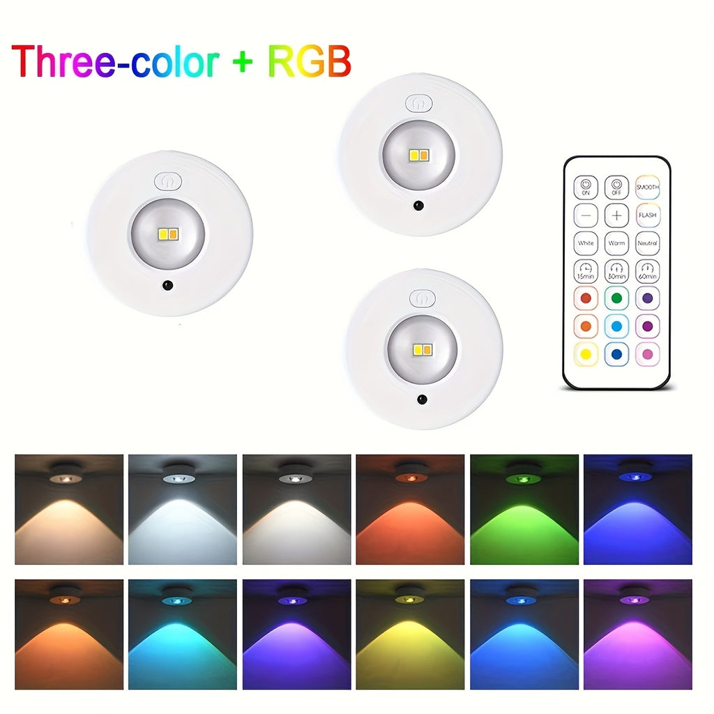 3个可充电RGB LED 橱柜灯带遥控器，亮度可调，USB可充电，USB接口、USB灯具灯饰，12种颜色模式，动态照明效果，定时功能，适用于橱柜、衣柜、家居装饰和办公室