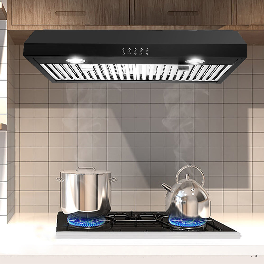 30-Inch Under Cabinet Range Hood with Three-Way Exhaust, Stainless Steel Construction with Baffle Filter, Designed for Kitchen Ventilation for Under-Cabinet Installation, Equipped with 3-Speed Exhaust Fan