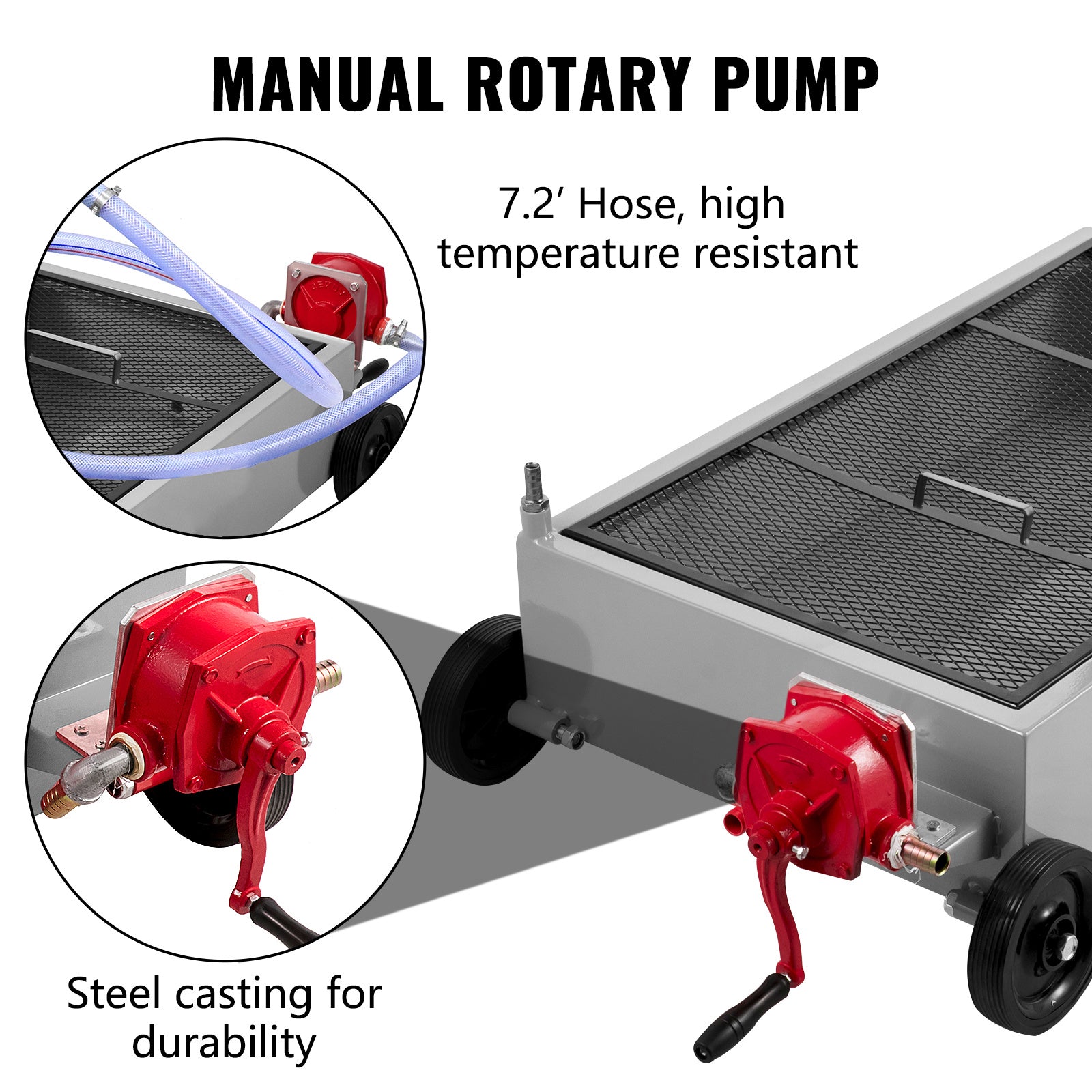 VEVOR 15 Gallon Oil Drain Pan, 57 Liter Low Profile Drain Tank, Large Capacity Oil Change Pan, with Folding Handle, Oil Pump, Hose and Swivel Casters, Suitable for Oil Change in Sedans, SUVs, Trucks