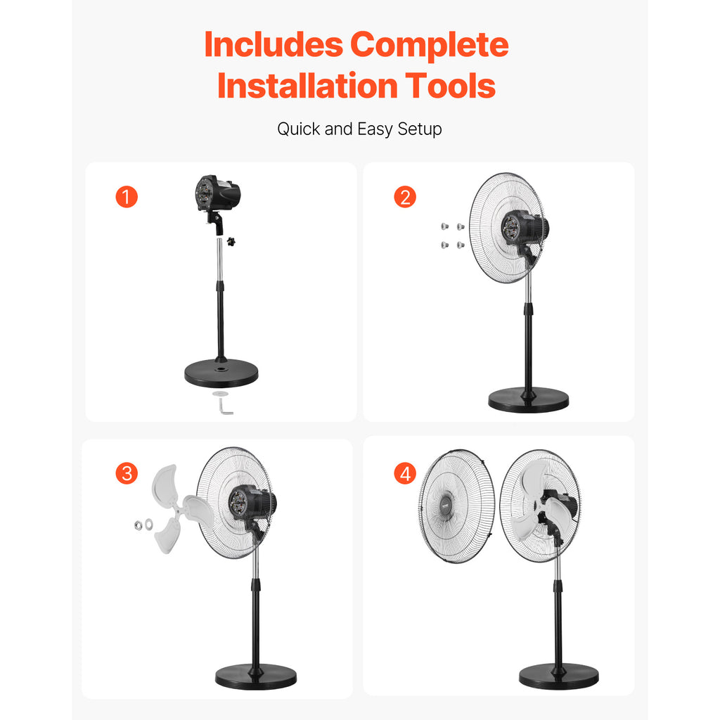 VEVOR 20 Inch Industrial Pedestal Fan, 3-Speed Oscillating Fan with Adjustable Height, 18/20/30 Inch Optional