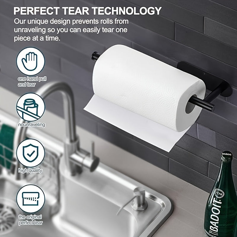 2-Pack No-Drill Adhesive Tissue Holder - Strong Sticky Waterproof & Moisture-Proof Paper Towel Holder for Bathroom & Kitchen, Reusable Home Storage Shelf