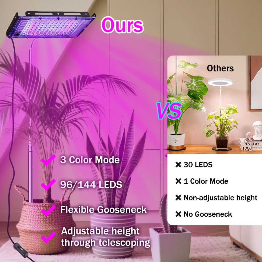144/96/50 LED Full Spectrum Plant Grow Light with Ground Insert Stand, Easy Installation, Large Lighting Coverage, Equipped with USB Plug, On/Off Switch and 150cm Power Cord, Ideal for Indoor Seedling Cultivation, Promotes Plant Leaf Growth