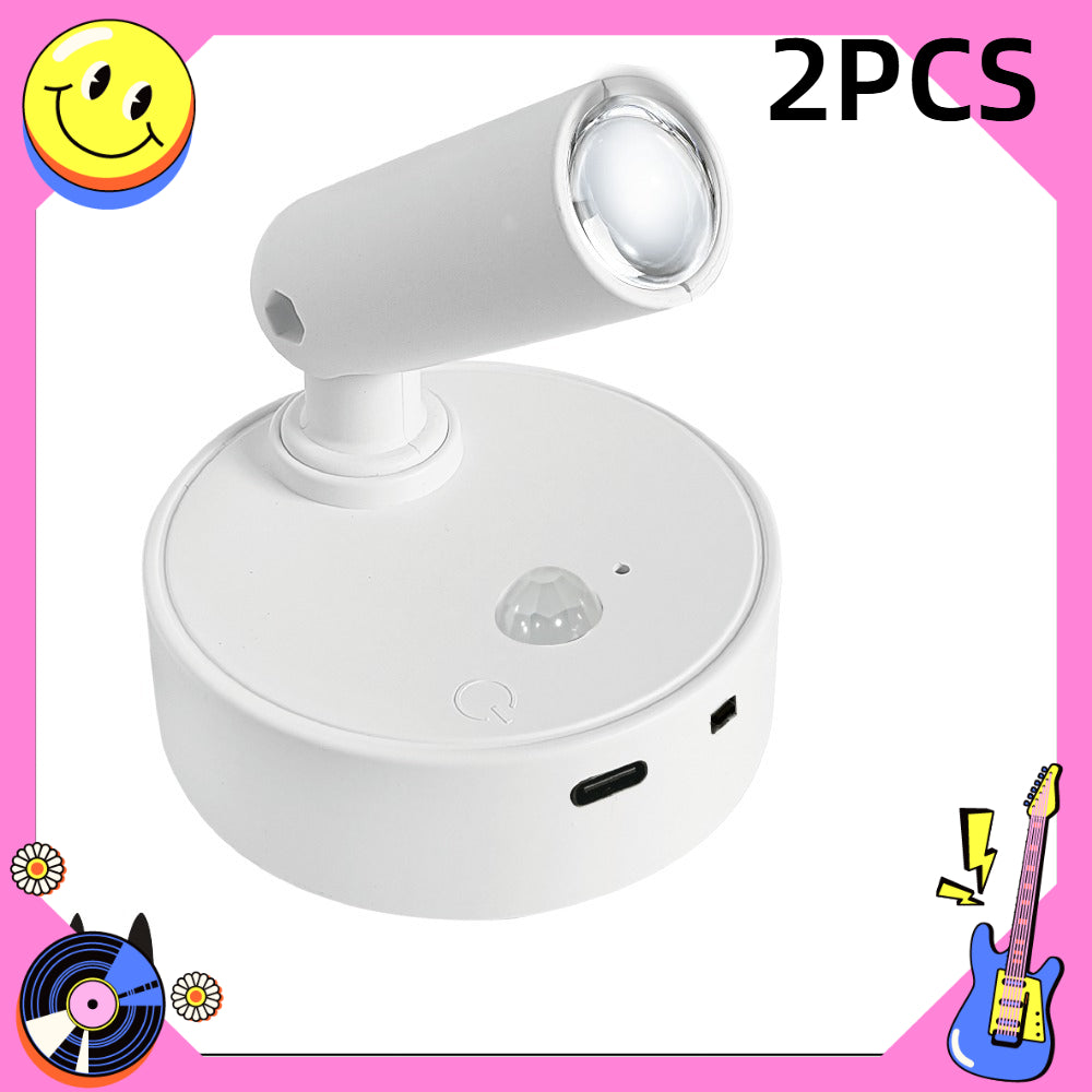 2/3/4-pack wireless spotlight, 3 color temperatures adjustable warm/cool/neutral white light, adjustable lamp arm, black and white two-color minimalist design, no-wiring installation, USB rechargeable
