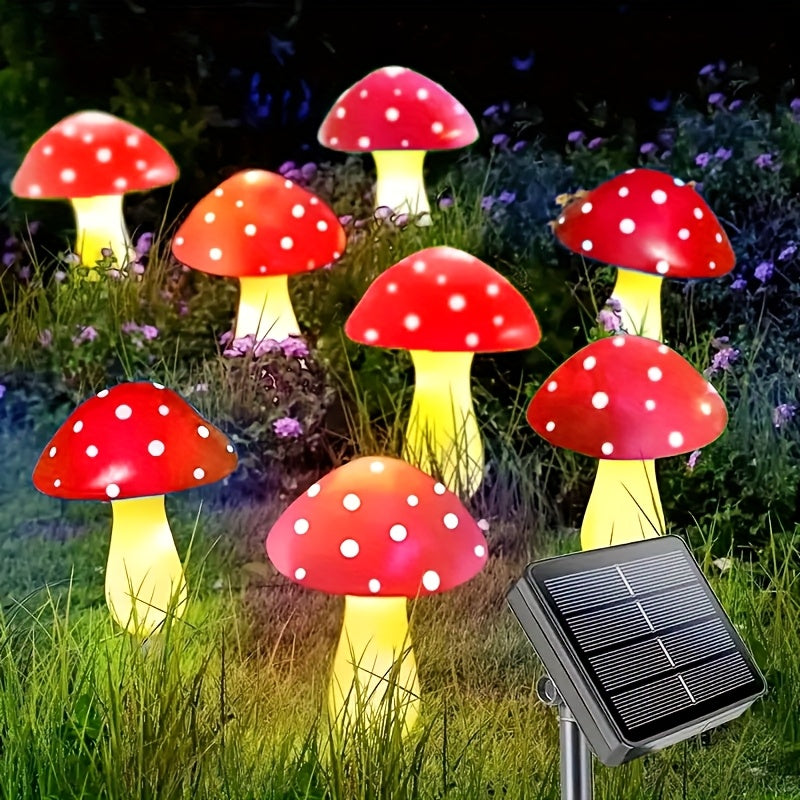 8个太阳能蘑菇花园灯，8种照明模式，IP44，塑料蘑菇桩灯，用于露台，花园，小径，墓地，圣诞节，感恩节，新年礼物，户外串灯，装饰你的院子