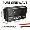 纯正波5000W 4000W 110V车载电源逆变器，快速充电，数字电压显示，智能快速充电，5000W大功率变压器-车载3个USB插头，1个Type-C插头，适用于汽车，家庭，笔记本电脑，卡车，美规插座