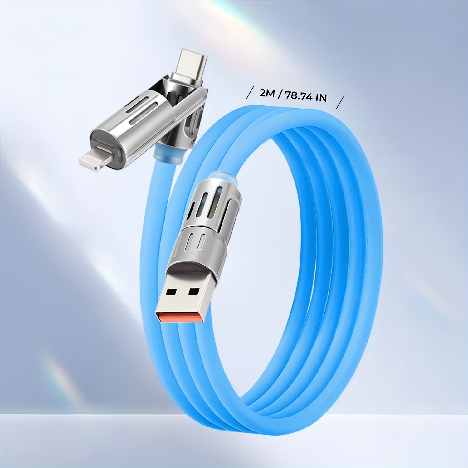 240W 4-In-1 Multifunctional USB Liquid Silicon Aluminum Alloy Data Cable Charging, USB Charger Data Cable, Suitable for Fast Charging And Data Transfer, Suitable for Samsung, Xiaomi, Apple, Multi Device Charging, Ultra Fast Charging Data Cable