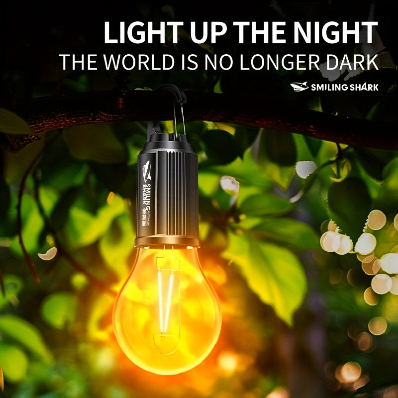 A smiley face shark portable bulb, ultra-bright camping light, suitable for outdoor and indoor use, rechargeable bulb, ideal for hanging outside during camping, hiking, backpacking or power outages