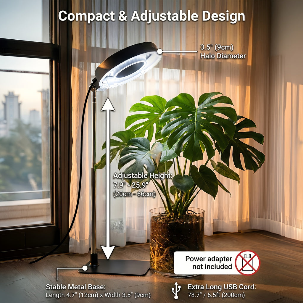 2-Pack Full Spectrum Indoor Plant Grow Light, 720° Rotatable Lamp Head, Retractable Pole, Stable Base, 4 Dimming Modes, 3/6/9H Auto Timer, Ideal for Small Potted Plants in Low-Light Corners