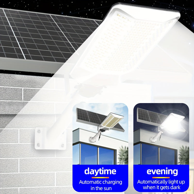 High Brightness Curved Solar Street Light, 18000mAh Remote Control Outdoor Solar Street Light, 6500K, LED Three-Side Solar Light, Solar Street Light for Parking Lots, Parks, Roads