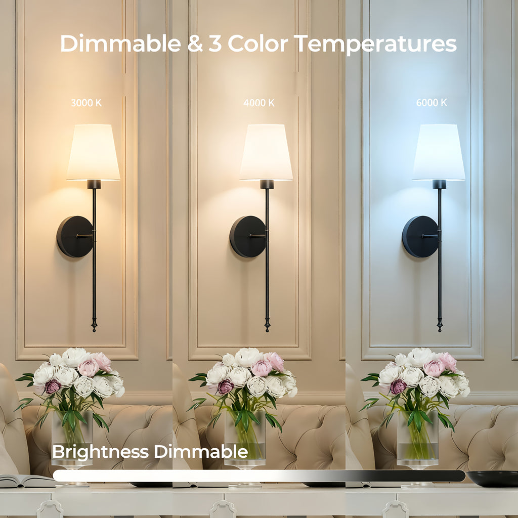 2 Sets Battery Operated Wall Light, 2-Piece Black Rechargeable Wall Light with Removable Remote Bulb, Supports RGB Colors and 3 Color Temperatures, Dimmable Wireless Wall Light for Bedroom