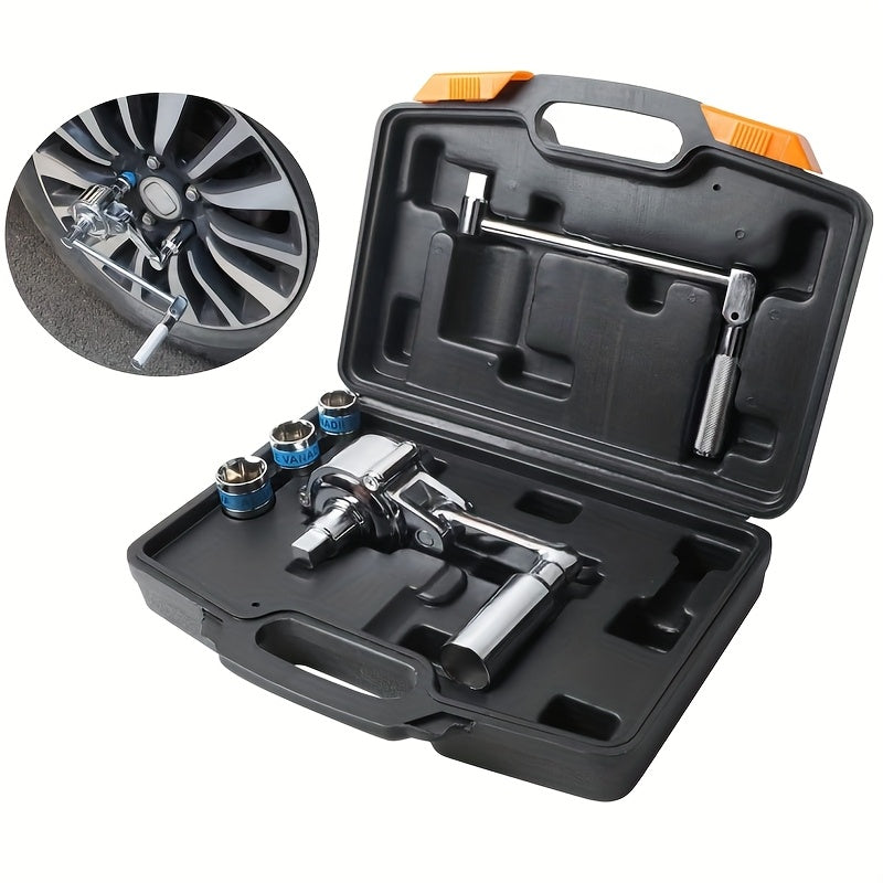 A Torque Wrench Designed Specifically for Removing Lug Nuts, Featuring a 1:16 Torque Multiplier with a Torque Range of 320NM. This Effort-Saving Tool Comes with a 1/2-Inch Drive and Includes a Tire Change Kit with 17mm, 19mm, and 21mm Sockets