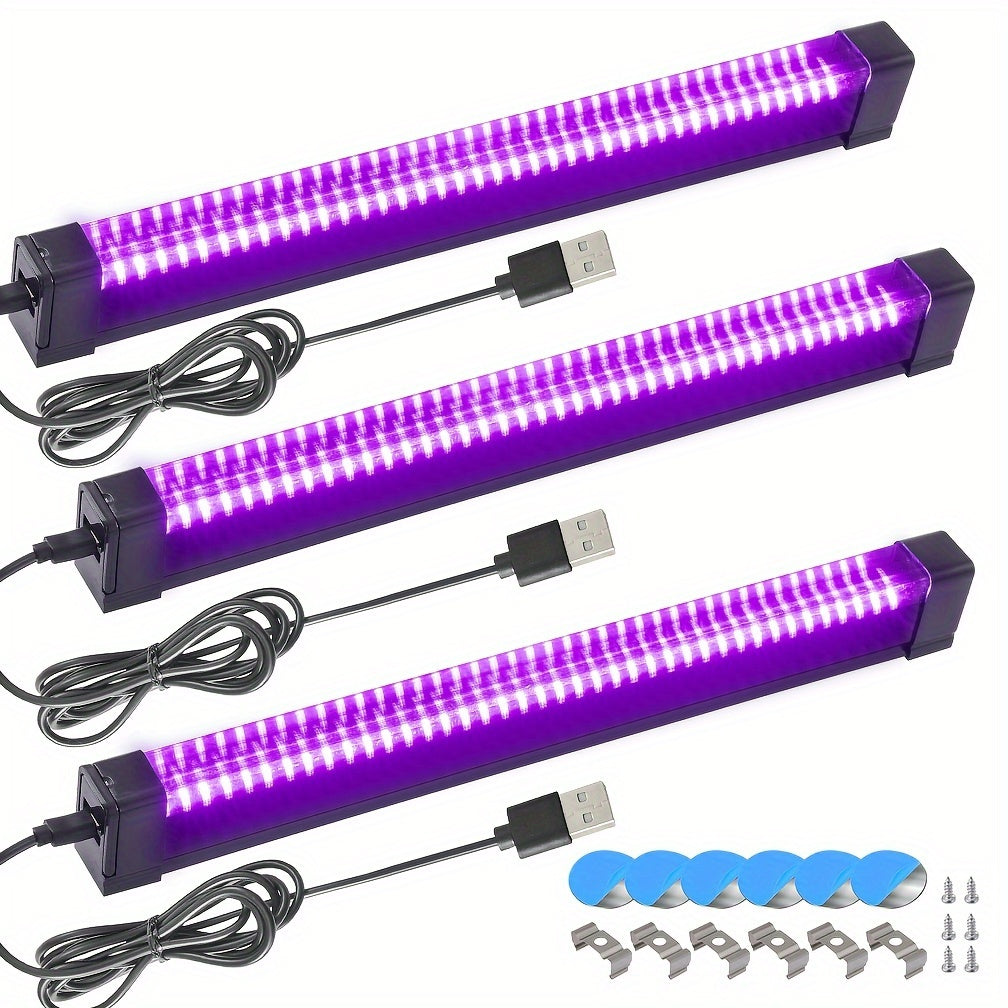 3-pack black light strip, 12W 12.6-inch USB UV light tube, suitable for Halloween/Christmas/Valentine‘s Day glow party supplies, room decoration, body painting, urine detection