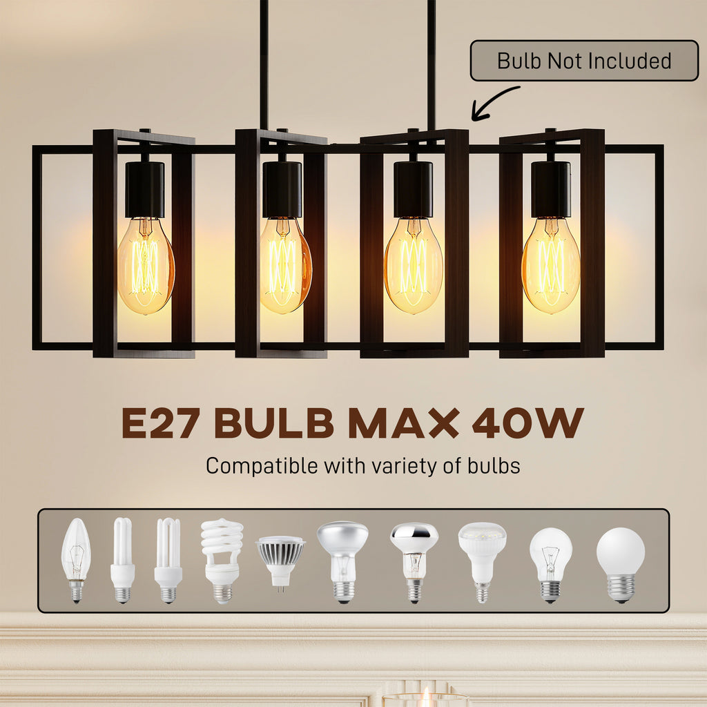 HOMCOM 31.5-inch pendant light, farmhouse style kitchen island lighting fixture, equipped with 4 rotatable lamp arms and adjustable height, suitable for living room, dining room, hallway, E26 base, black