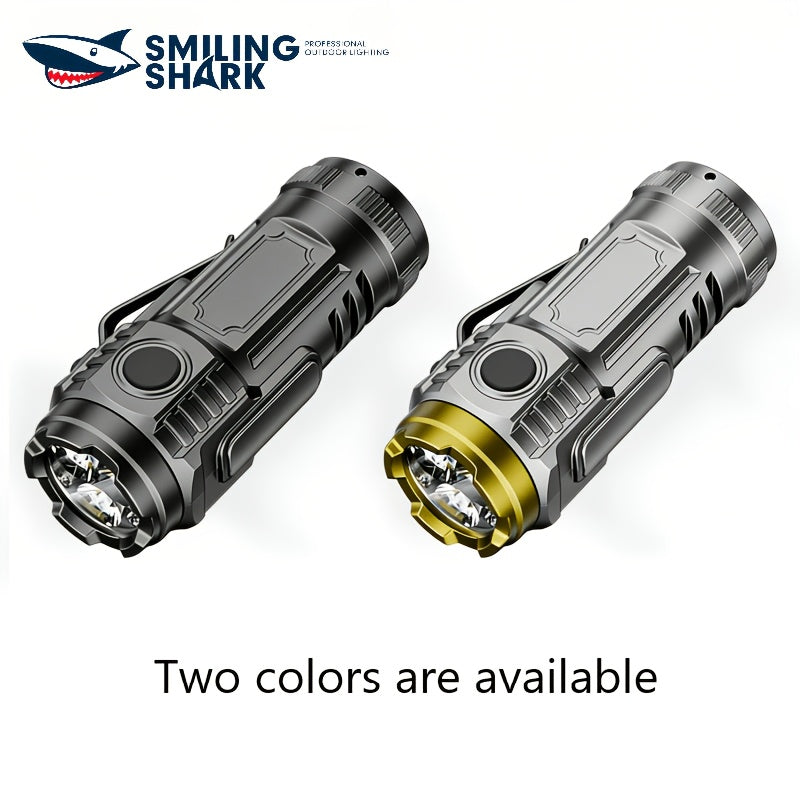 1pc Smiling Shark New Mini Portable LED Flashlight, Clip-On Work Light, Type-C Rechargeable Pocket Spotlight, Handheld Mini Lamp for Daily Commute Repair Camping Emergency Outdoor Activities