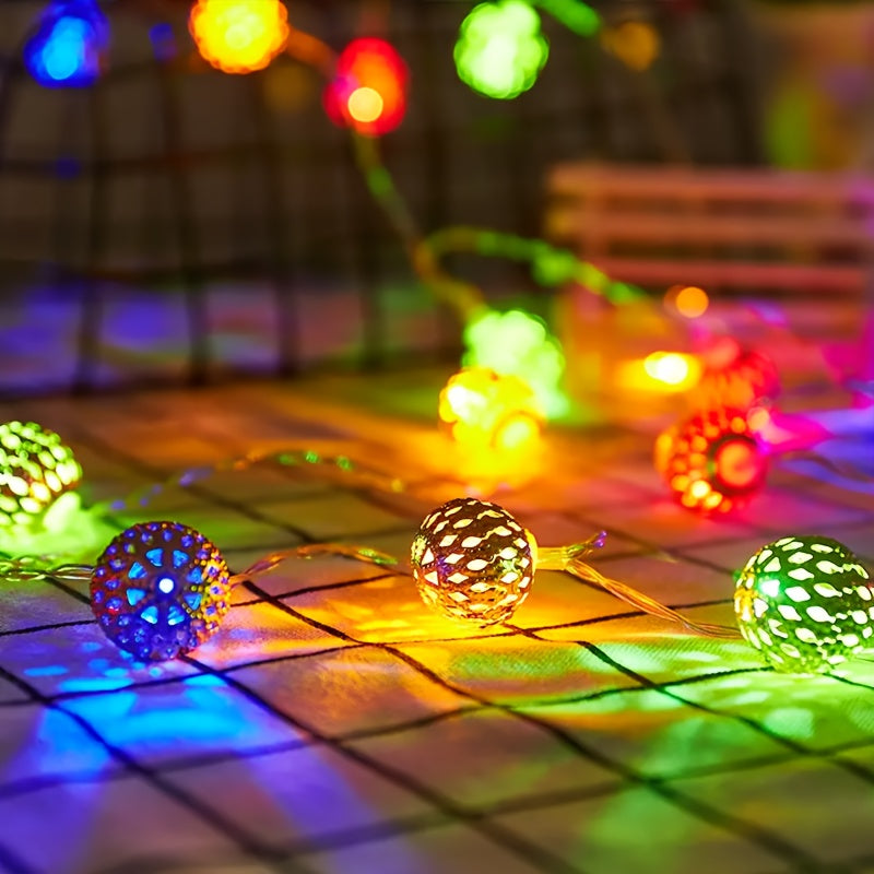 1 套，摩洛哥球串灯（4.92 英尺 10LED/9.84 英尺 20 LED），金属球体，电池供电-不包括电池，适合婚礼派对、生日、圣诞节、家居卧室装饰、节日配件