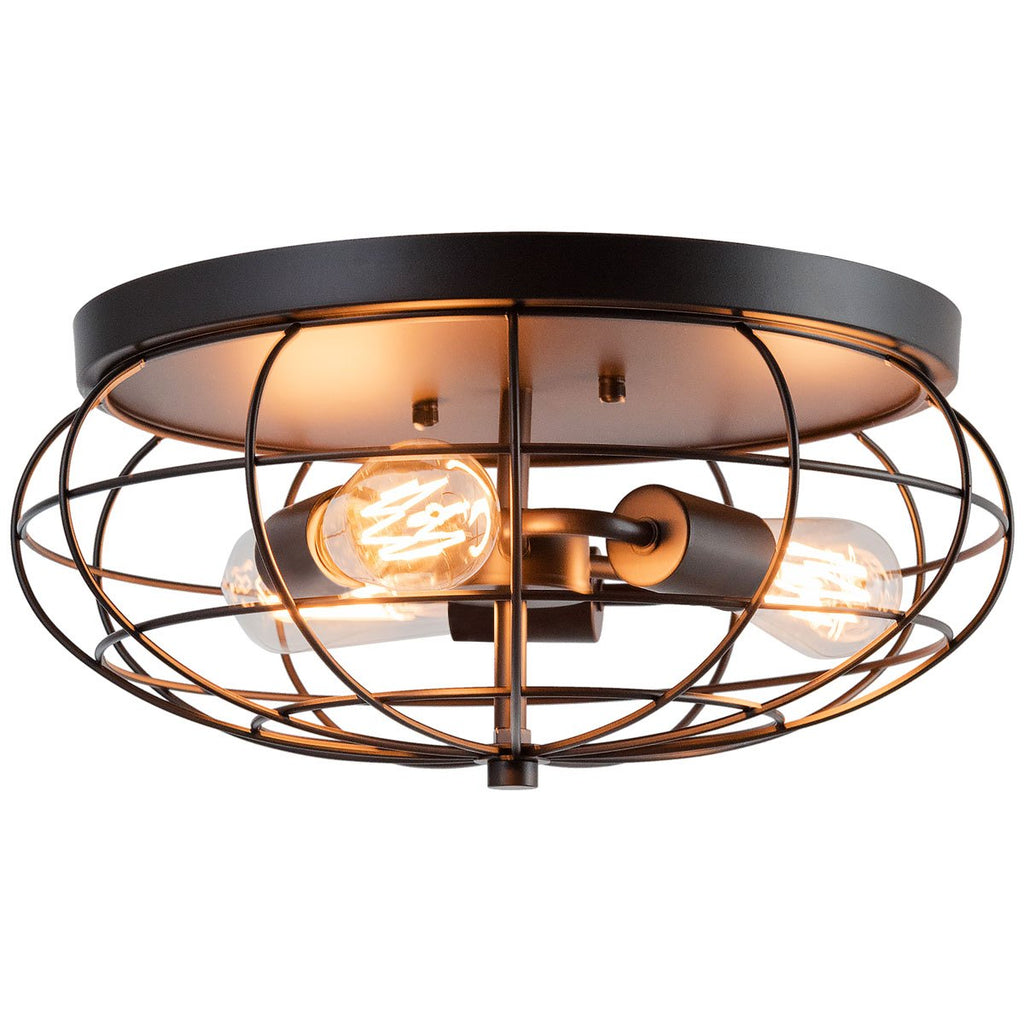 LIFEZEAL Semi-Flush Mount Pendant Light, 3-Light Industrial Vintage Style Chandelier Fixture, Unique Iron Metal Cage Lamp Shade, Rustic Luxury Chandelier, Suitable for Living Room, Kitchen, Bedroom and Office, Black