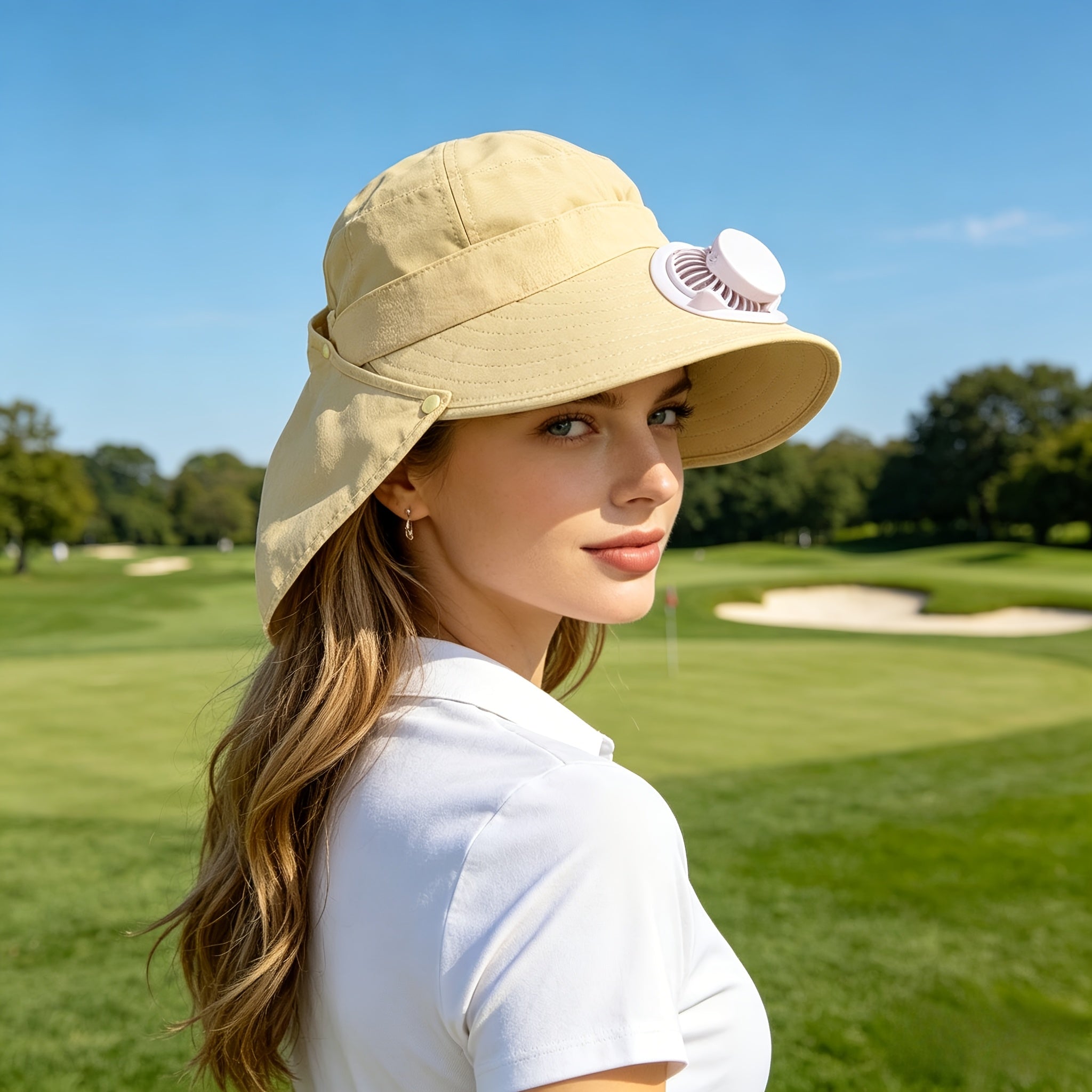 Women's Exclusive Solar + USB Dual Charging Wind Sun Hat | Built-in Battery, Ultra Long Battery Life, Stylish Design, Must-Have for Outdoor Travel, Tennis and Hiking